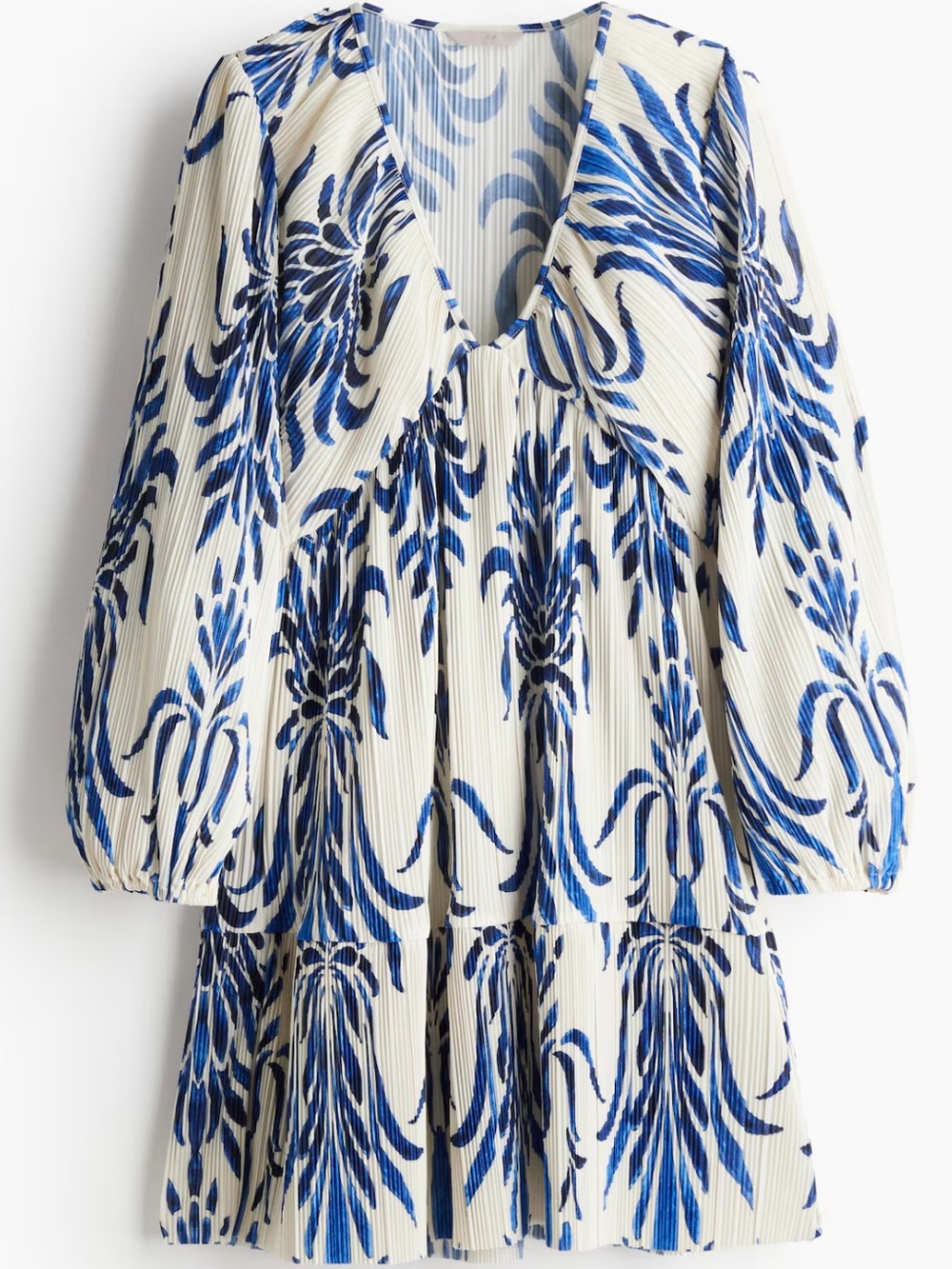 H&M White and Blue Floral Midi Dress